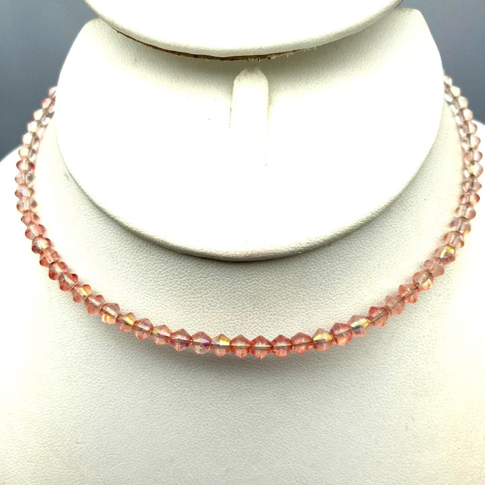 AB Pink Memory Wire Choker, Faceted Crystal Beaded Necklace, Elegant Pastel